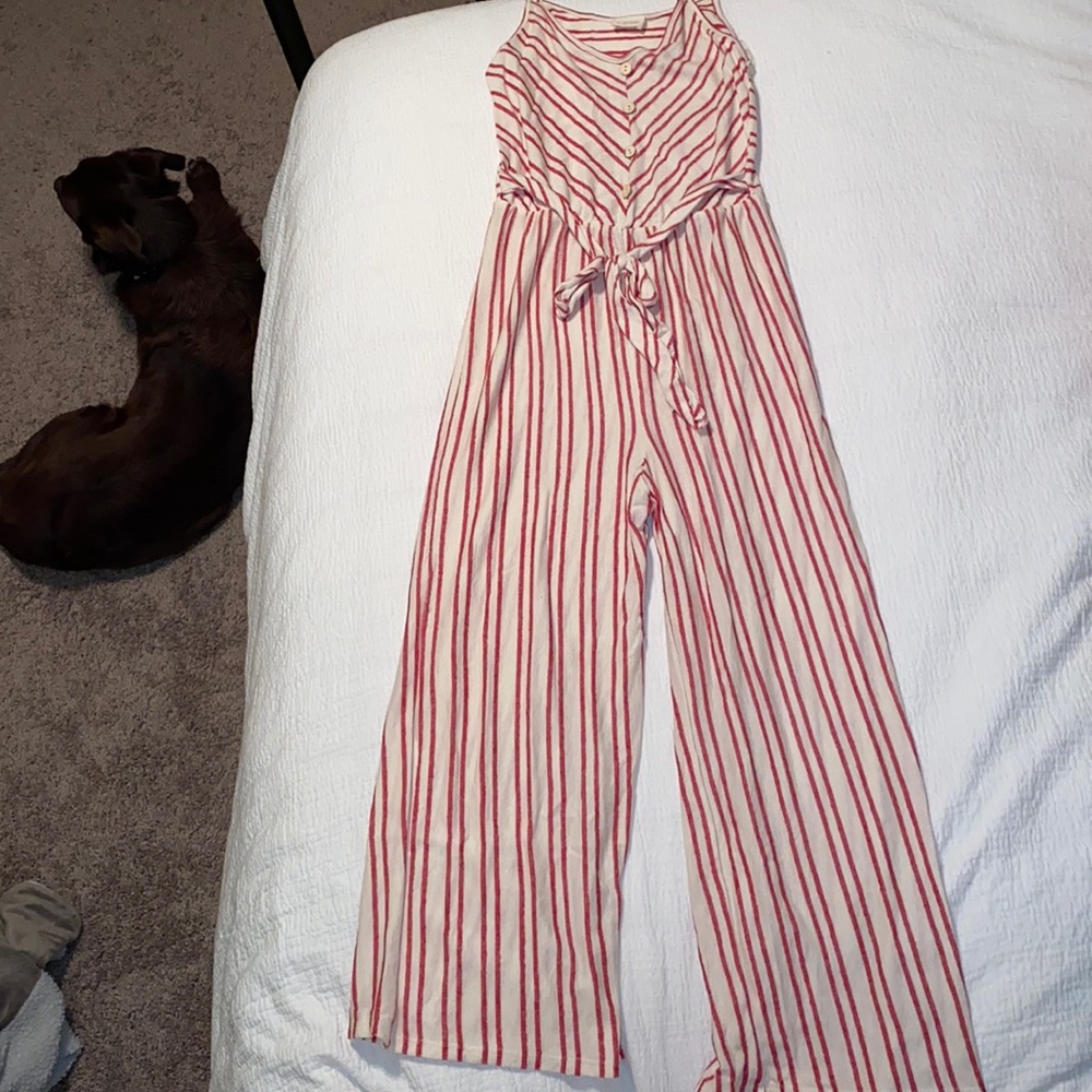 Red and white spaghetti strap jumpsuit